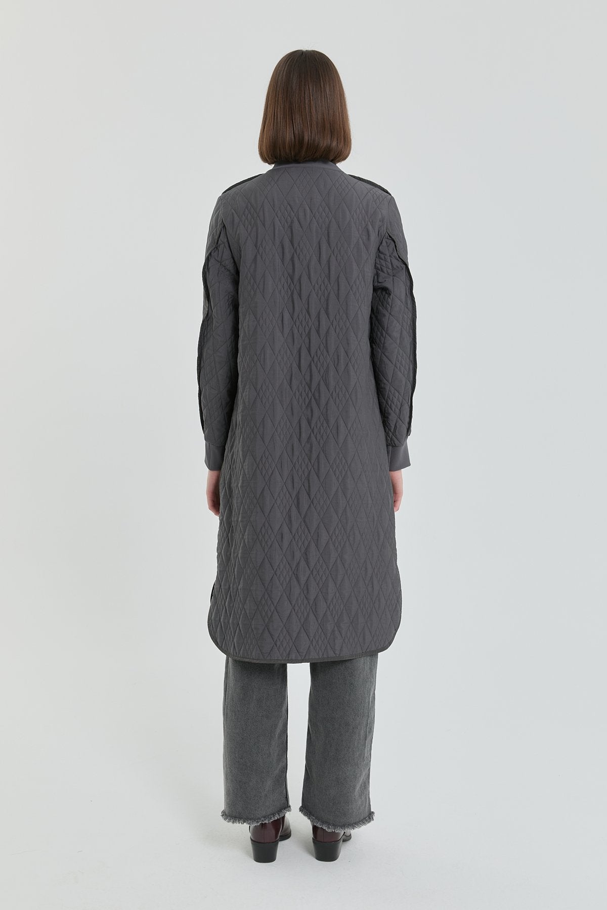 Fine Quilted Ribbed Coat - Anthracite