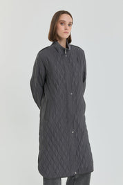 Fine Quilted Ribbed Coat - Anthracite