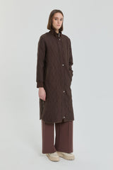 Fine Quilted Ribbed Coat - Coffee