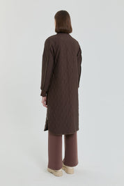 Fine Quilted Ribbed Coat - Coffee