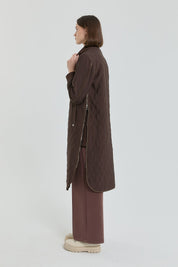 Fine Quilted Ribbed Coat - Coffee