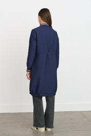 Fine Quilted Ribbed Coat - Navy Blue
