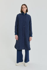 Fine Quilted Ribbed Coat - Navy Blue