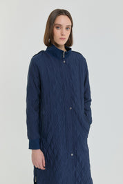 Fine Quilted Ribbed Coat - Navy Blue