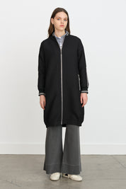 Fine Quilted Ribbed Coat - Black