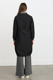 Fine Quilted Ribbed Coat - Black