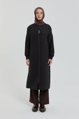 Fine Quilted Ribbed Coat - Black