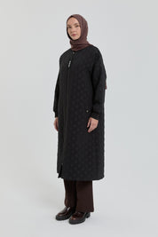 Fine Quilted Ribbed Coat - Black