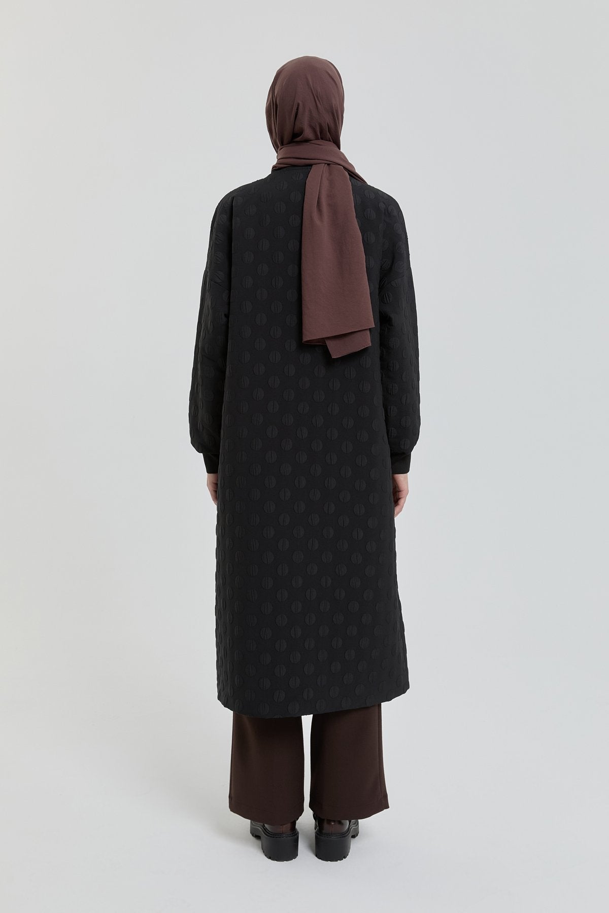 Fine Quilted Ribbed Coat - Black
