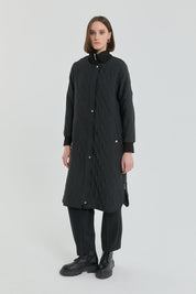 Fine Quilted Ribbed Coat - Black