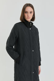 Fine Quilted Ribbed Coat - Black