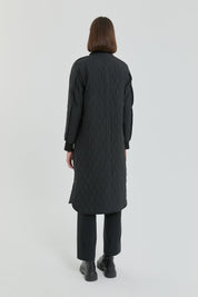 Fine Quilted Ribbed Coat - Black