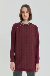 İnce Kapitone Ribanalı Sweat - Bordo