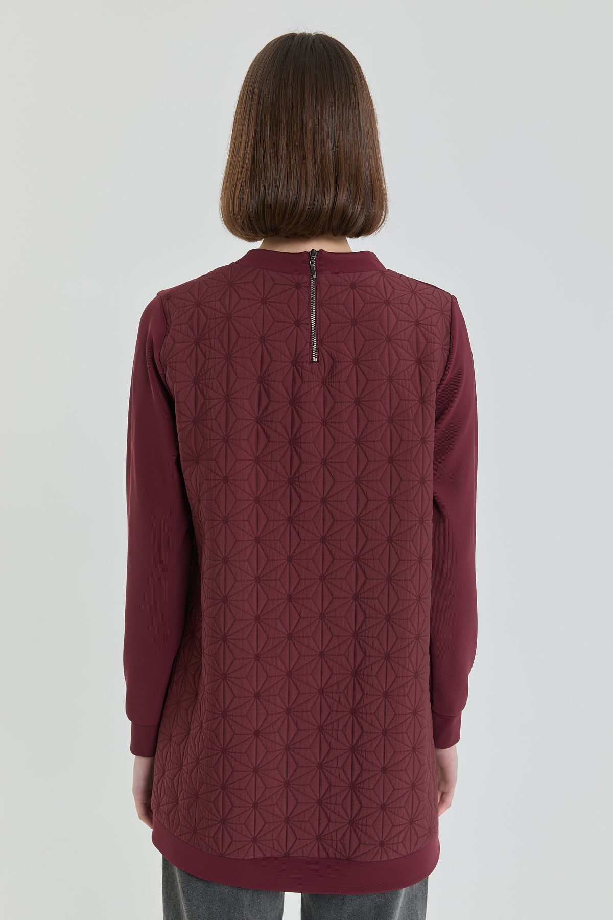 İnce Kapitone Ribanalı Sweat - Bordo