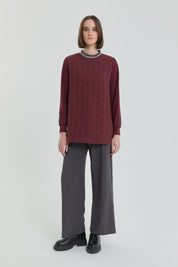 Fine Quilted Ribbed Tunic - Burgundy