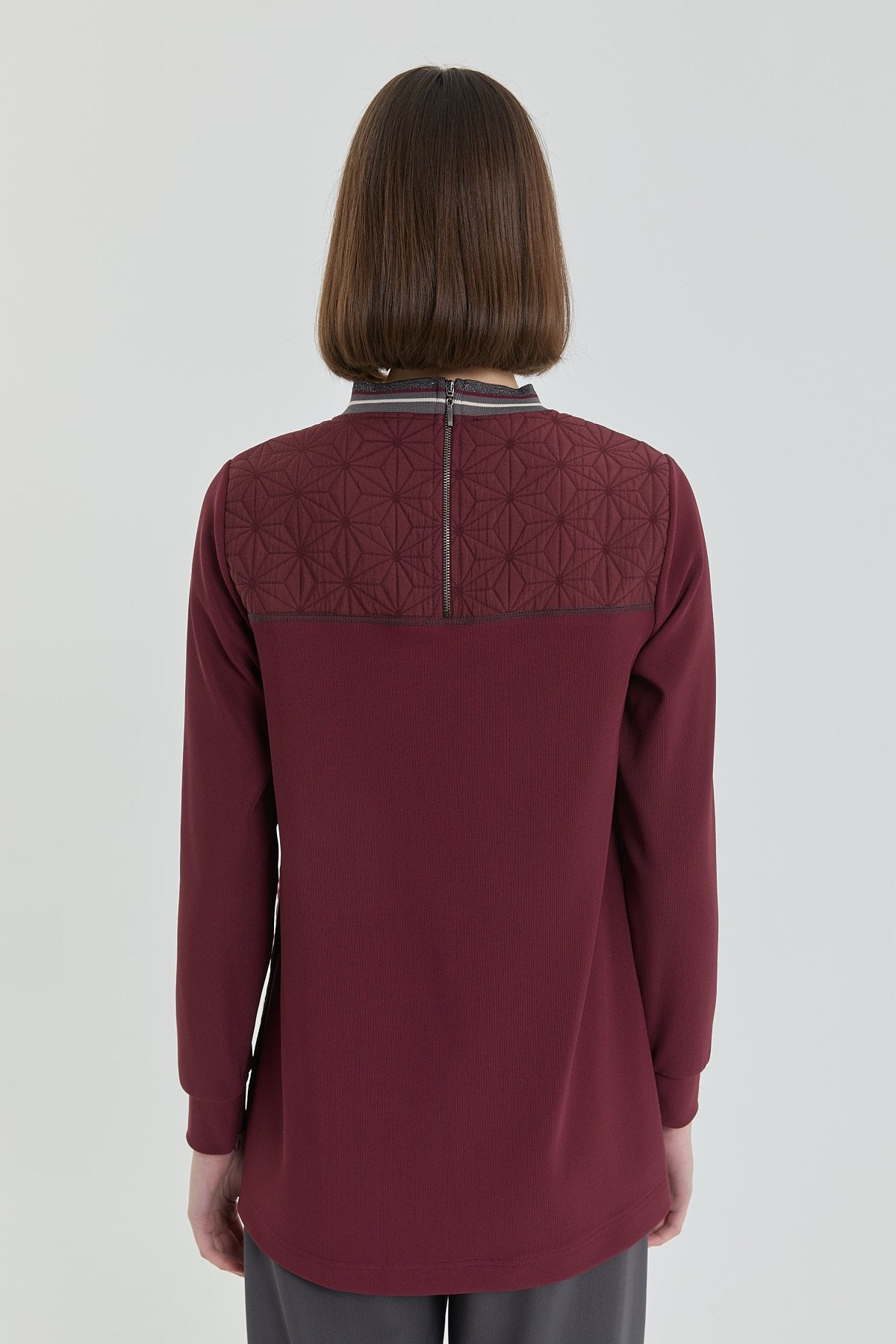 Fine Quilted Ribbed Tunic - Burgundy