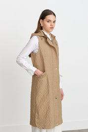 Thin Quilted Vest with Patch Pockets - Beige