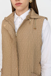 Thin Quilted Vest with Patch Pockets - Beige