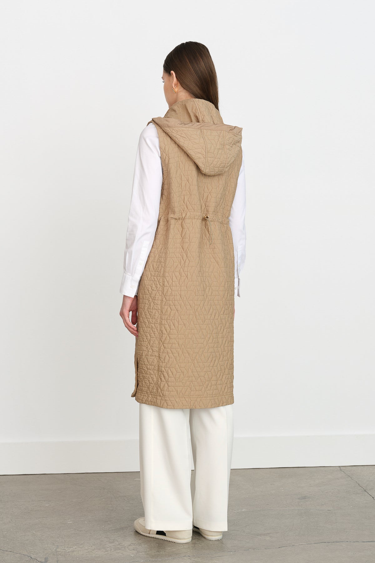 Thin Quilted Vest with Patch Pockets - Beige