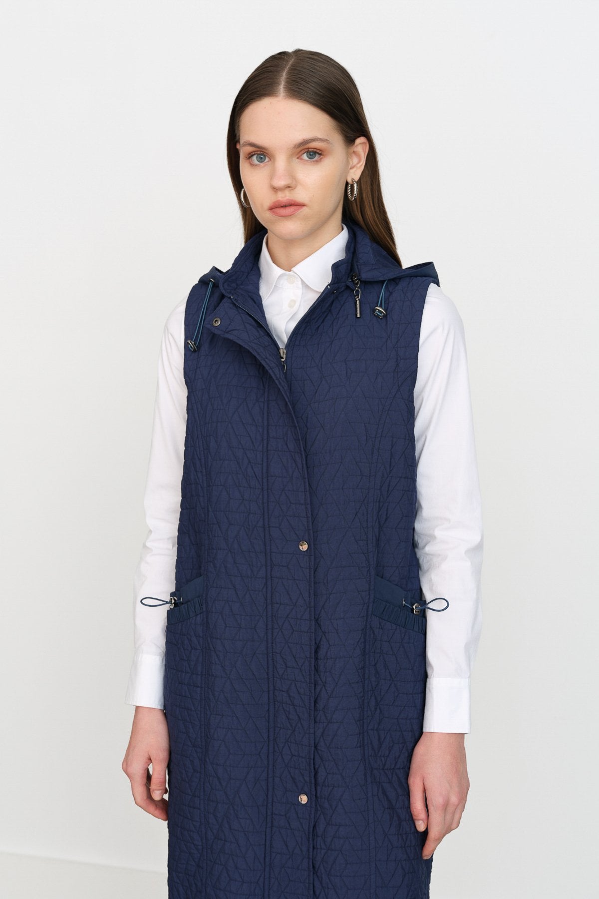 Thin Quilted Bag Pocket Vest - Navy Blue