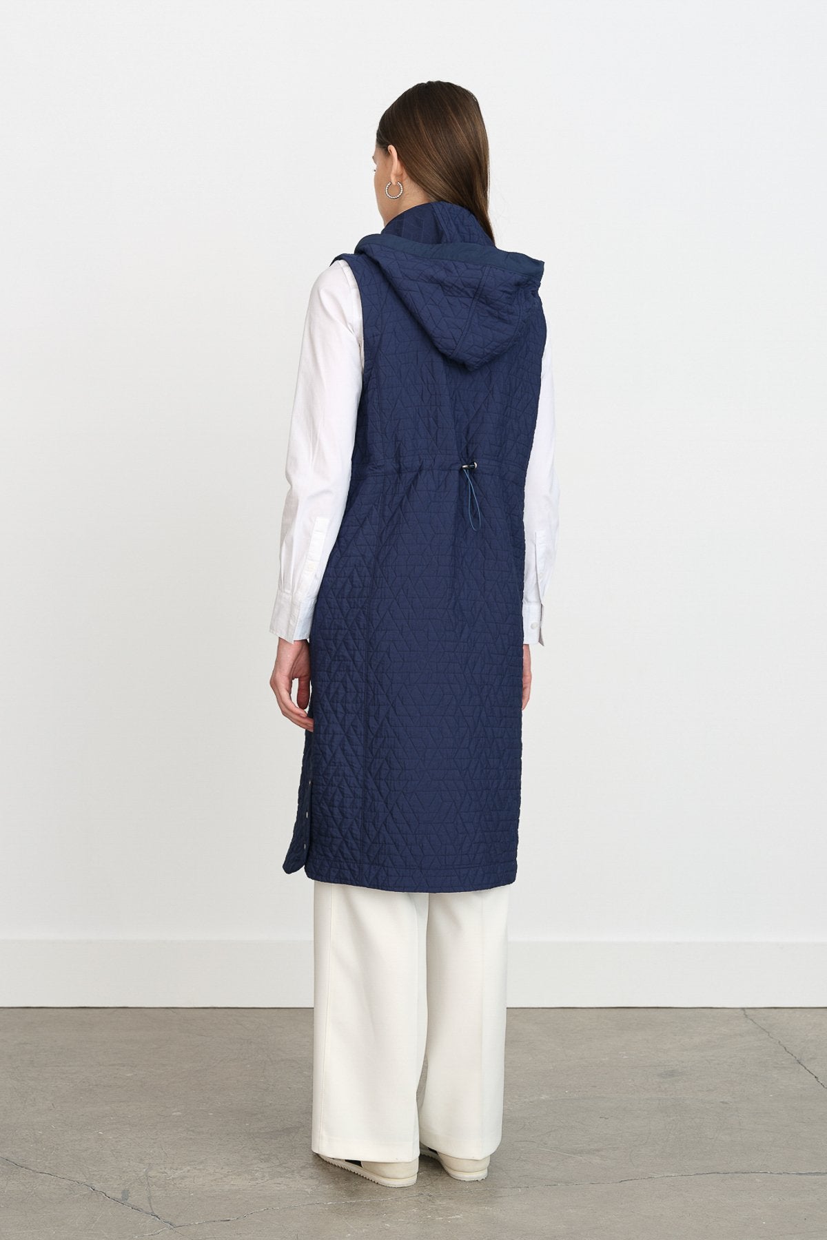 Thin Quilted Bag Pocket Vest - Navy Blue