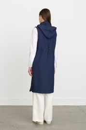 Thin Quilted Bag Pocket Vest - Navy Blue