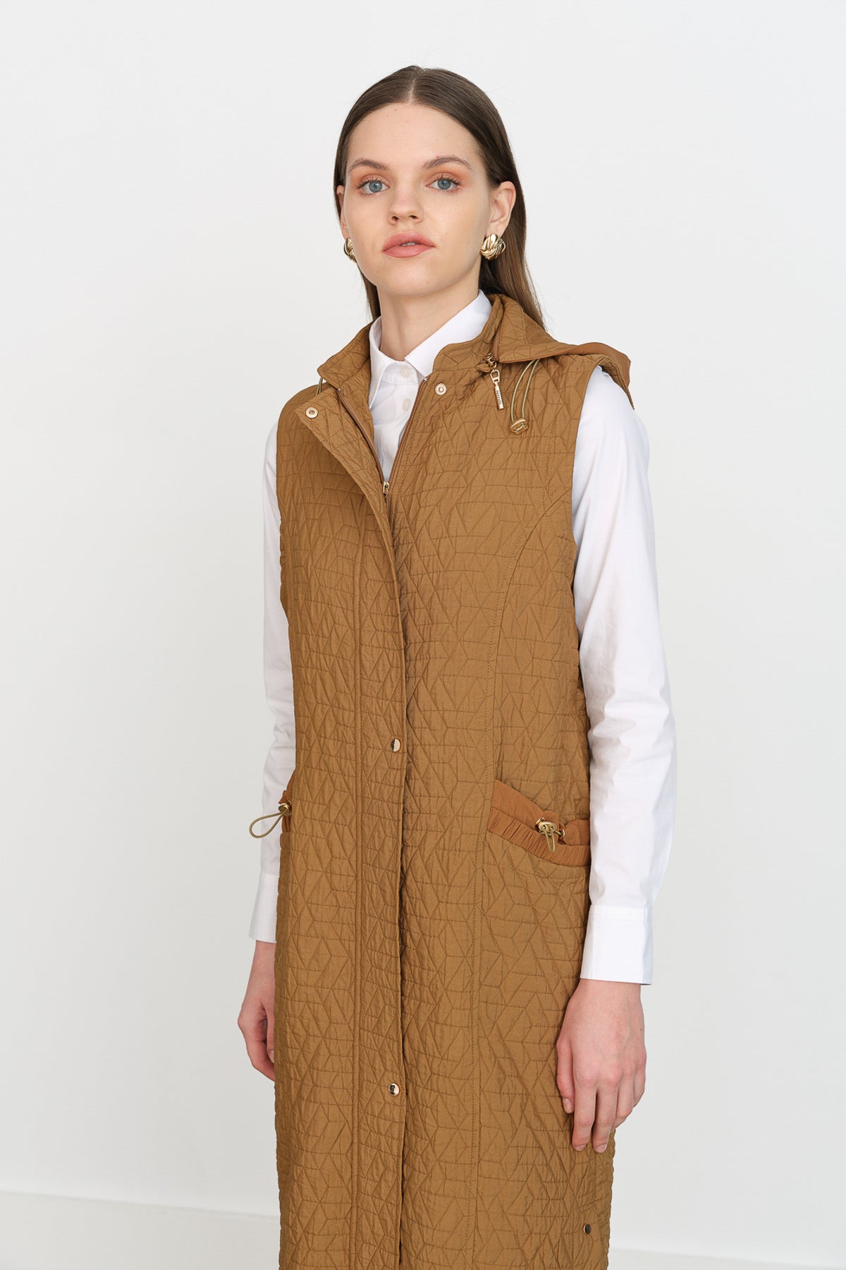 İnce Kapitone Torba Cepli Yelek - Olive