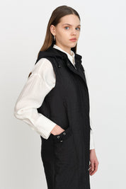 Thin Quilted Vest with Patch Pockets - Black