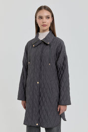 Fine Quilted Coat with Snap Button Detail on the Sides - Anthracite
