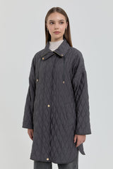 Fine Quilted Coat with Snap Button Detail on the Sides - Anthracite