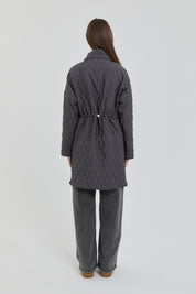 Fine Quilted Coat with Snap Button Detail on the Sides - Anthracite