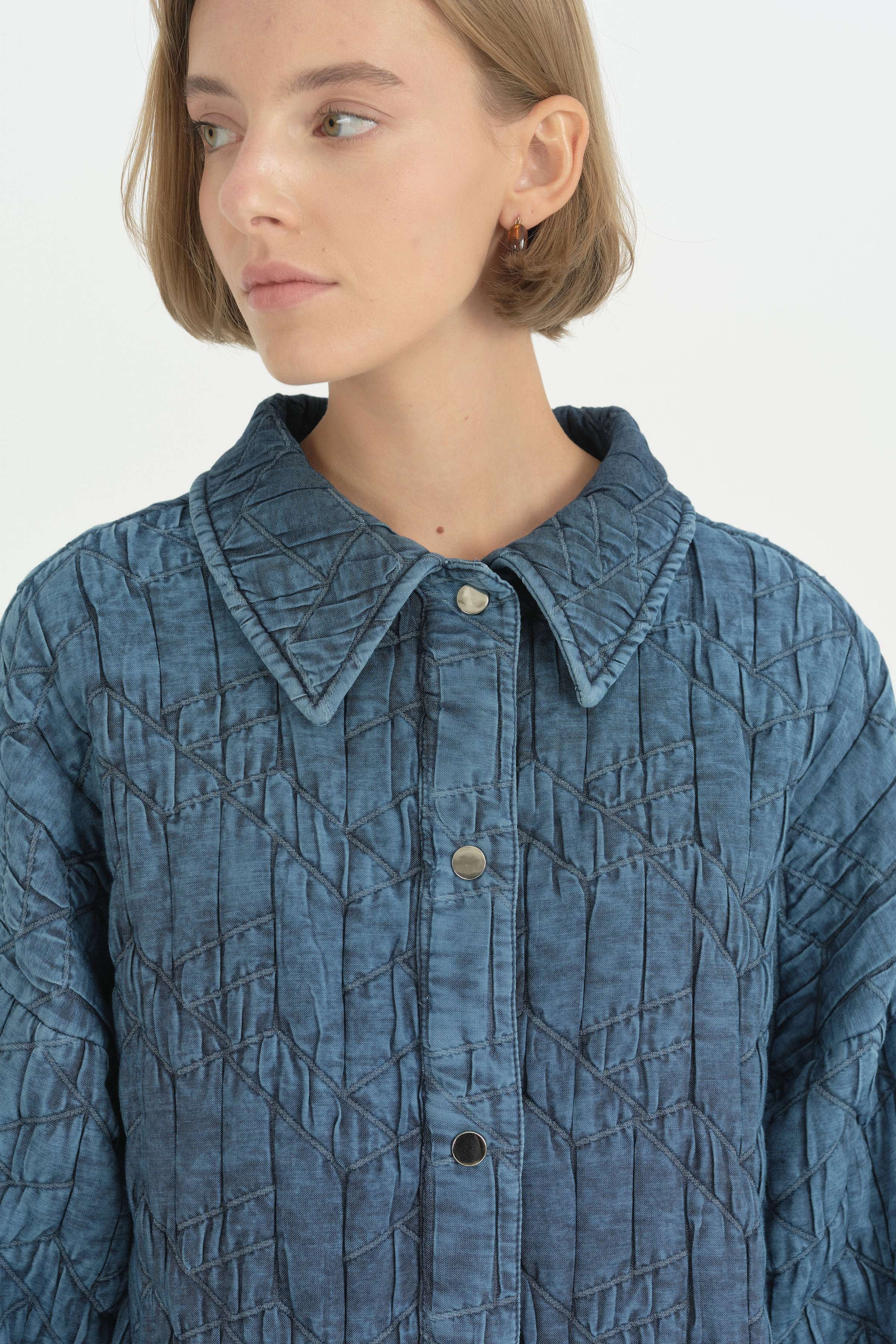 İnce Kapitone Yıkamalı Ceket - Buz