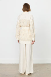 Linen Tunic and Trousers Set with Pearl Buttons - Beige