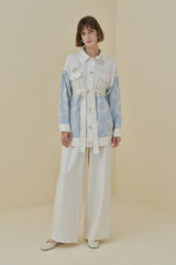 Linen Trousers and Tunic Set with Pearl Buttons - Blue