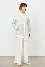 Linen Trousers and Tunic Set with Pearl Buttons - Blue