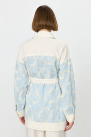 Linen Trousers and Tunic Set with Pearl Buttons - Blue