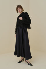 Pearl Embellished Skirt, Blouse and Lace Set - Black