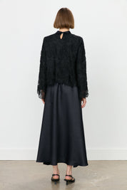 Pearl Embellished Skirt, Blouse and Lace Set - Black