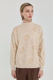 Embroidered Half Turtleneck Sweater - Ecru