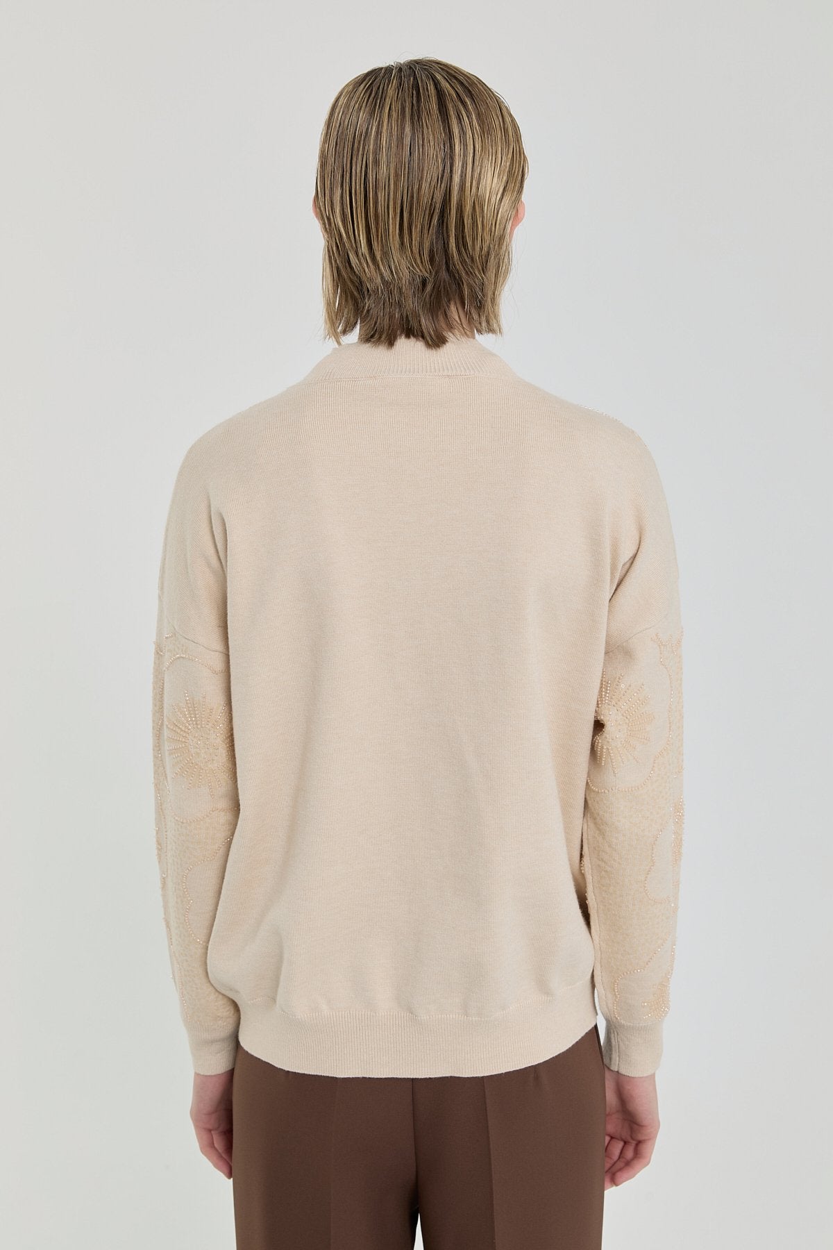 Embroidered Half Turtleneck Sweater - Ecru