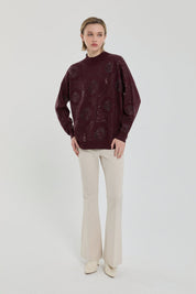Embroidered Half Turtleneck Sweater - Plum