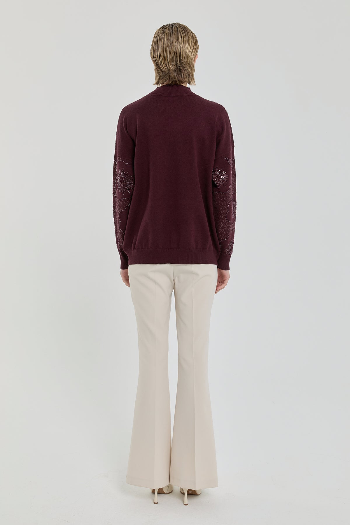 Embroidered Half Turtleneck Sweater - Plum