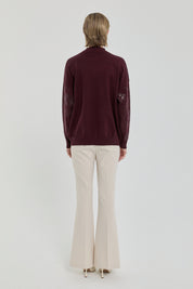 Embroidered Half Turtleneck Sweater - Plum