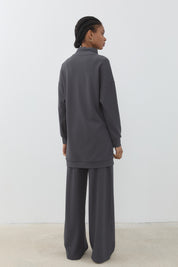 Jacquard Fabric Detailed Knitted Pants and Tunic Set - Dark Gray