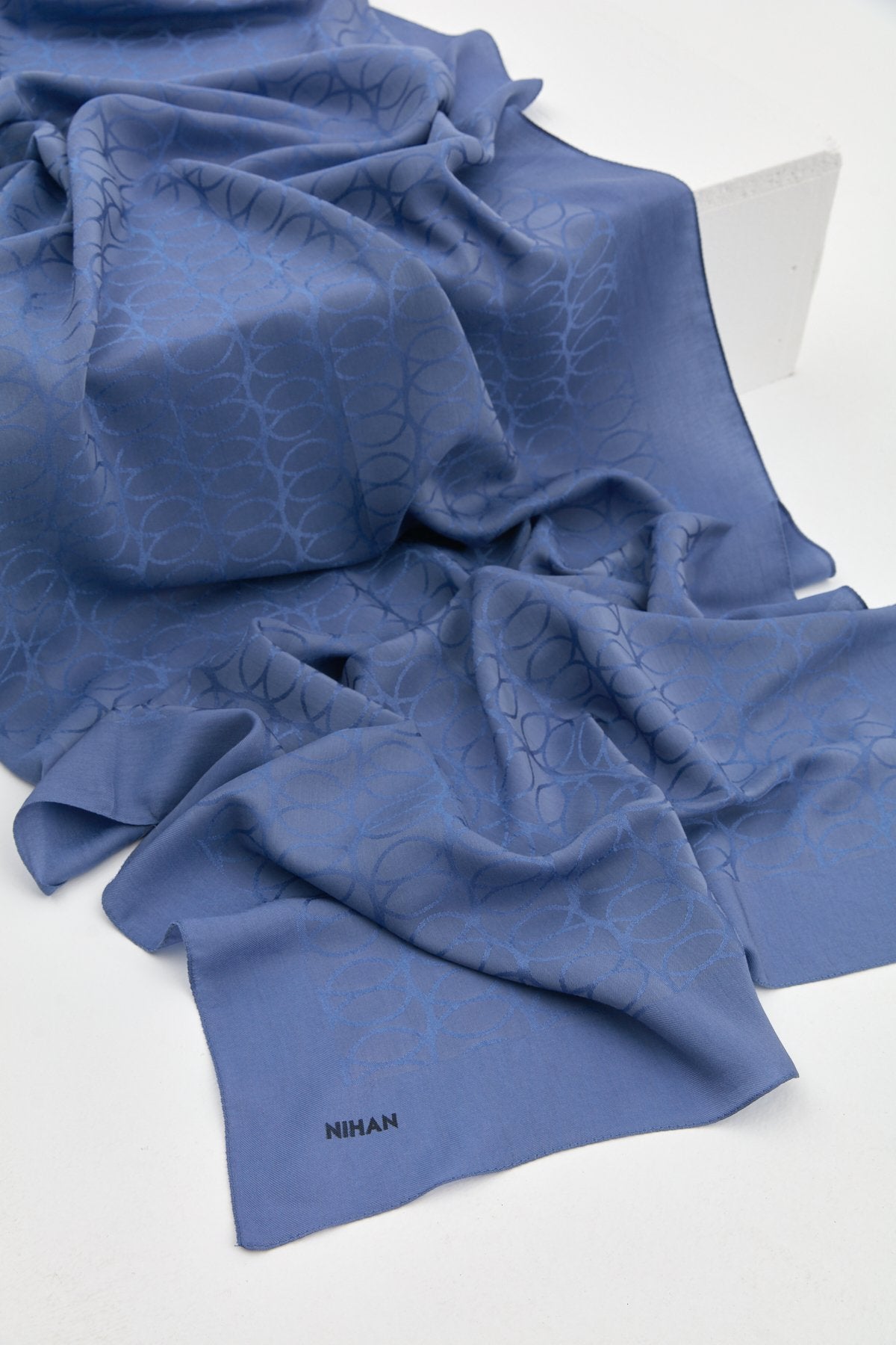 Jacquard Cotton Lyocell Scarf - Indigo
