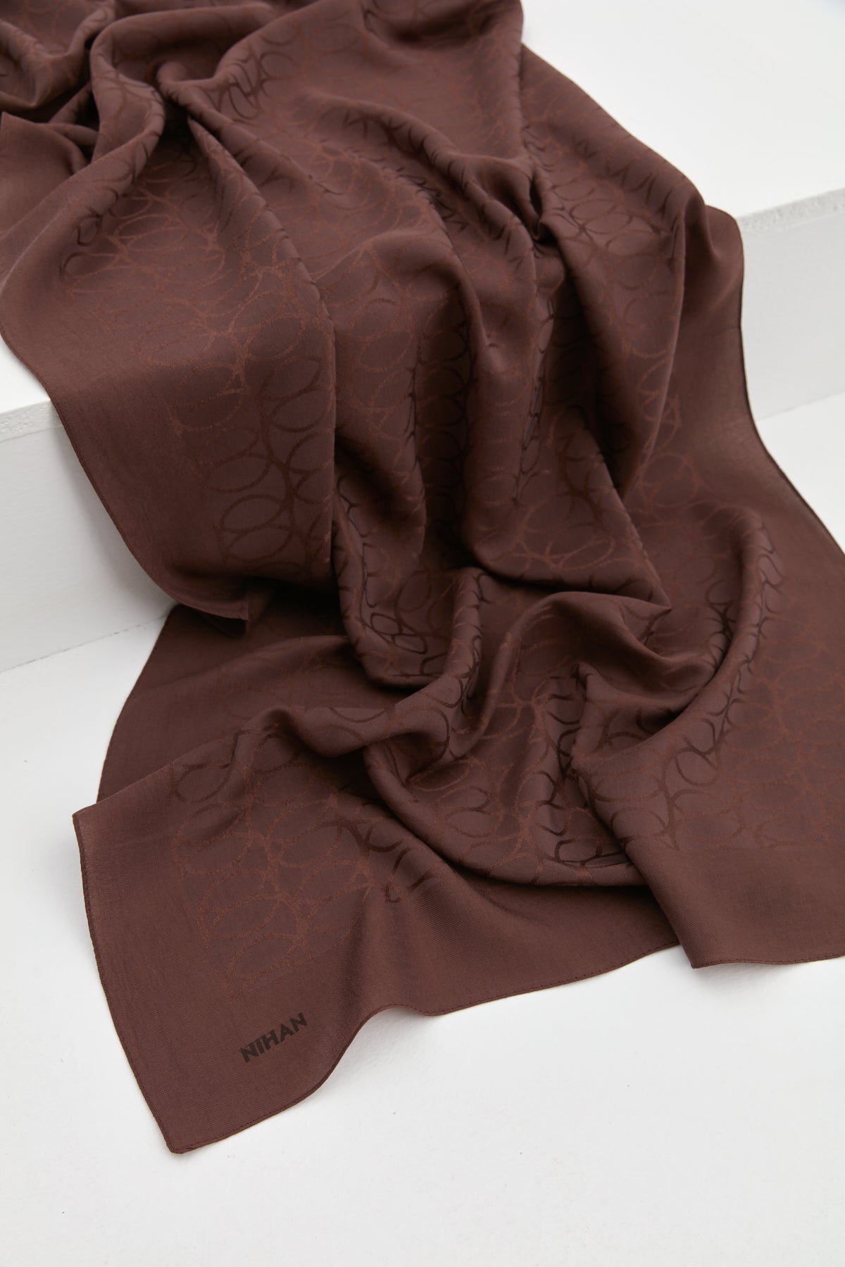 Jacquard Cotton Lyocell Scarf - Dark Brown