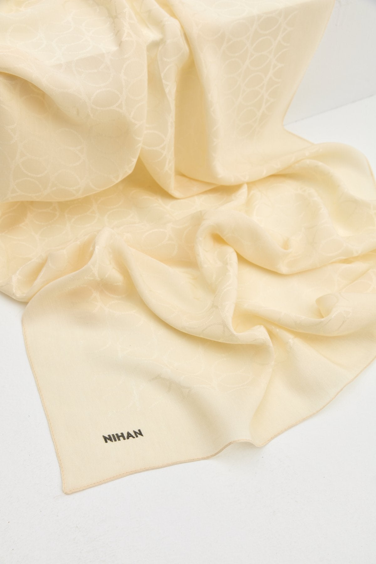 Jacquard Cotton Lyocell Scarf - Cream