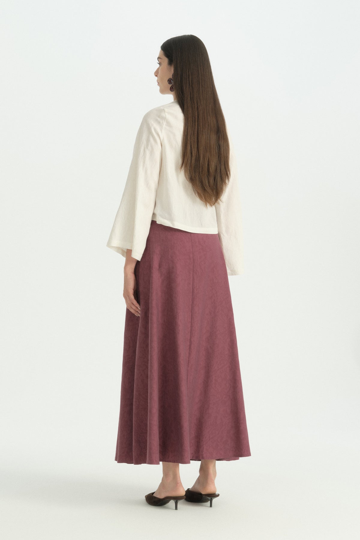 Jacquard Flared Lyocell Skirt - Plum
