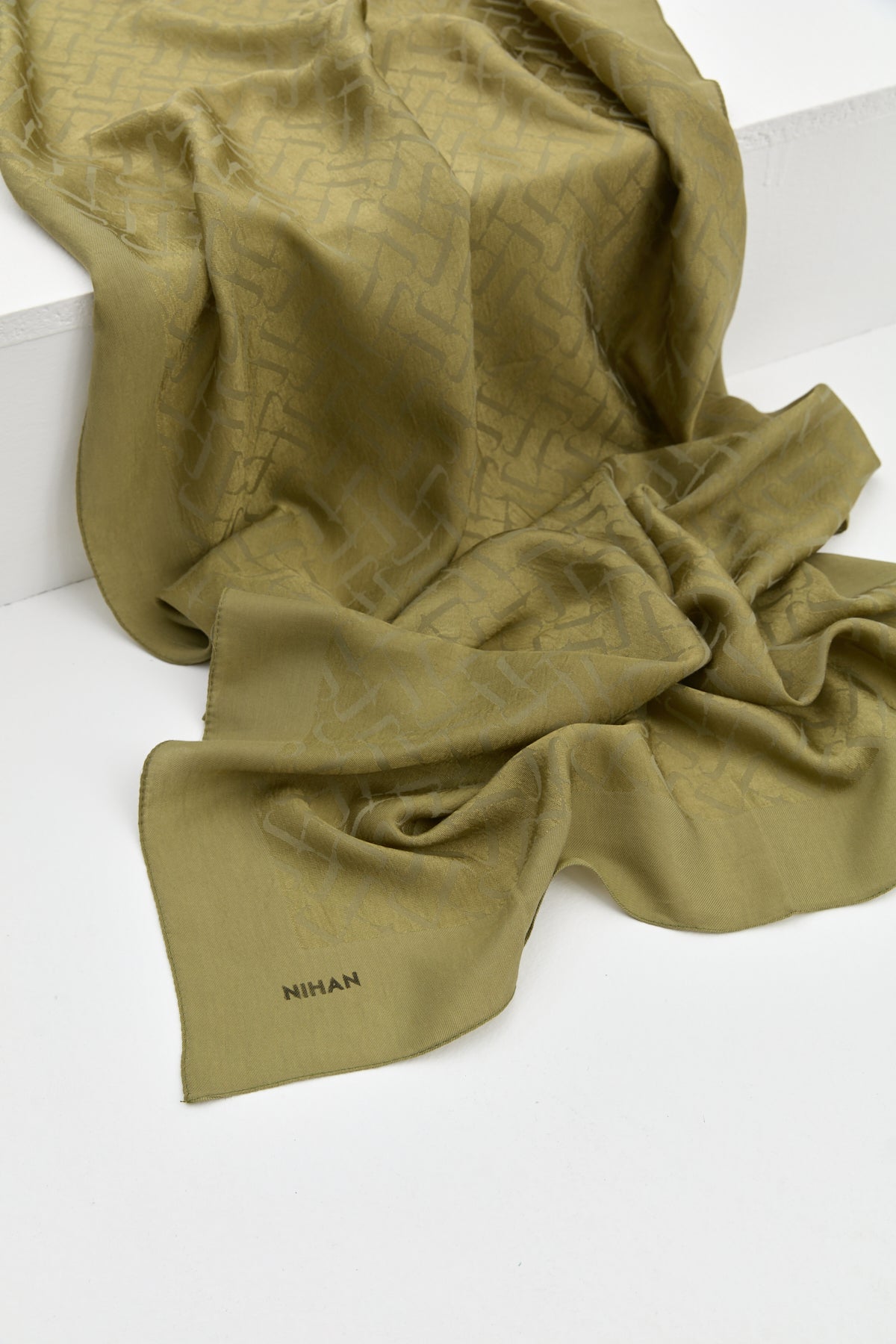 Jacquard Cotton Lyocell Scarf - Olive