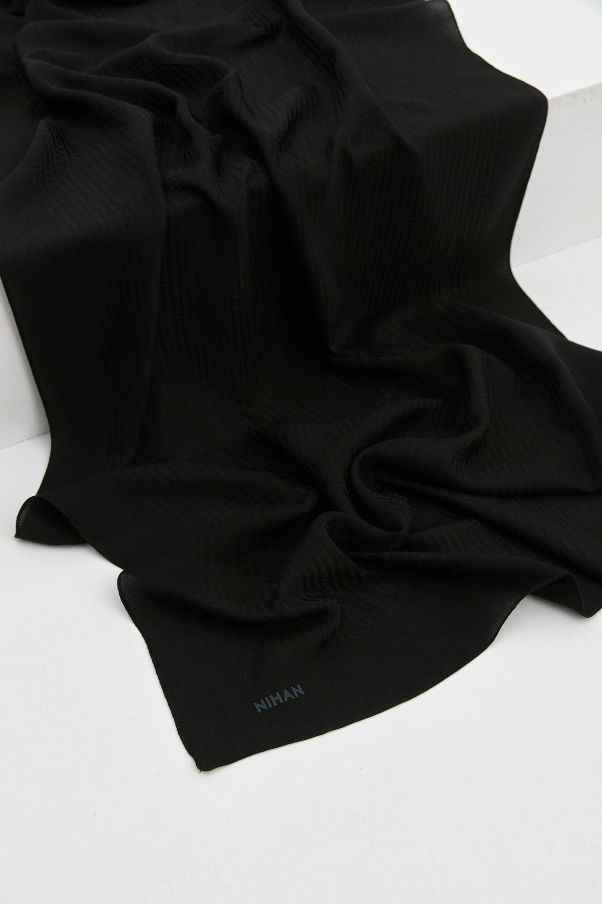Jacquard Cotton Lyocell Scarf - Black